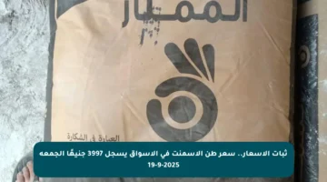 ثبات الأسعار.. سعر طن الأسمنت في الأسواق يسجل 3997 جنيهًا الجمعة 19-9-2025